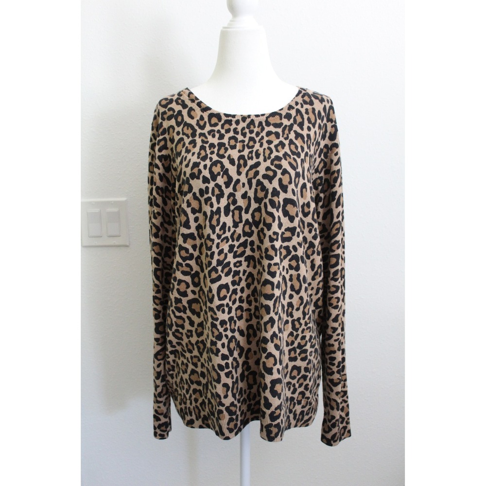 Amazon Essentials Women's XL Leopard Print Crewneck Sweater Cotton Blend